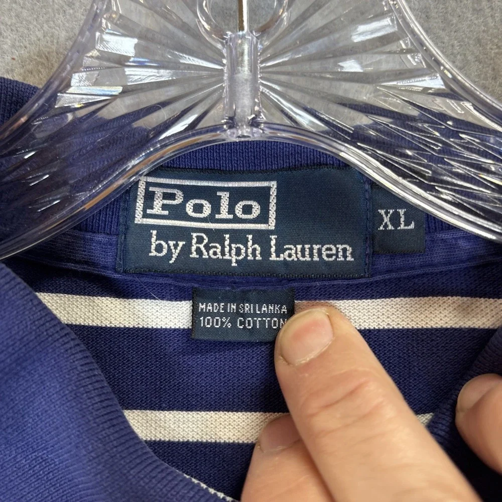 Polo Ralph Lauren Golf Shirt Mens XLarge Blue White Striped‎ Tennis Short Sleeve